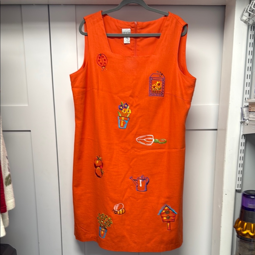 Orange Sleeveless Dress with Embroidered Accents